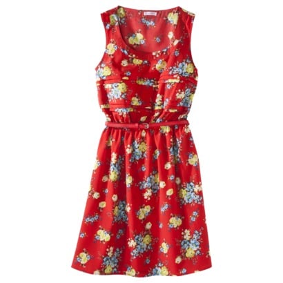 Xhilaration Juniors belted easy waist floral print dress in black/white, red or yellow/beige. Target.com