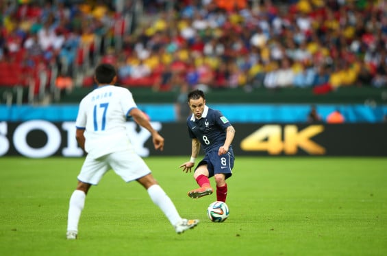 PORTO ALEGRE, BRAZIL - JUNE 15: Mathieu Valbuena of France in action during the 2014 FIFA World Cup Brazil Group E match between France and Honduras at Estadio Beira-Rio on June 15, 2014 in Porto Alegre, Brazil. (Photo by Ian Walton/Getty Images for Sony)