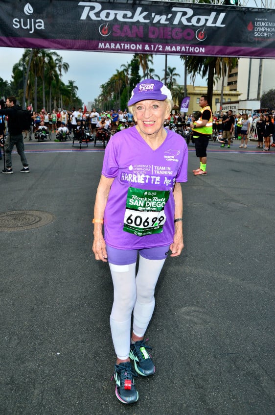 SAN DIEGO, CA - JUNE 01: 91 year old Marathon Participant Harriette Thompson participates in the Suja Rock 'n' Roll San Diego Marathon & Half Marathon benefitting the Leukemia & Lymphoma Society on June 1, 2014 in San Diego, California. Harriette beat the world record for her age group and is the 2nd oldest marathon finisher. (Photo by Jerod Harris/Getty Images for Rock 'n' Roll Marathon Series)