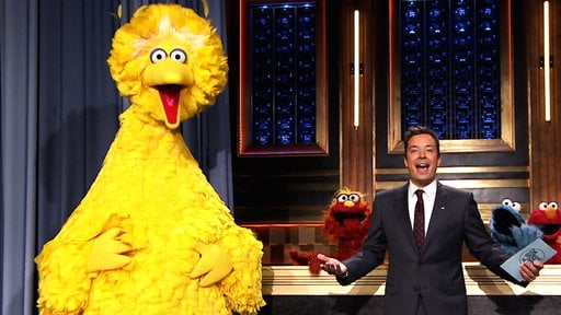Sesame Street stars Big Bird, Murray, Cookie Monster and Elmo help Jimmy Fallon read #WhenIWasAKid tweets on "The Tonight Show"!
