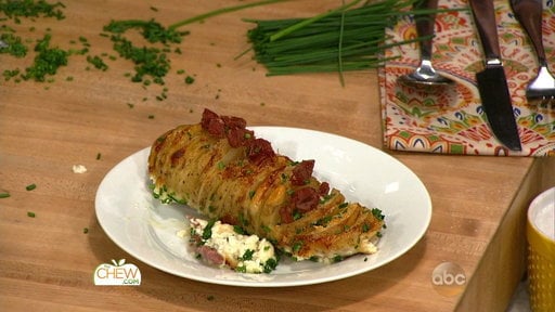 Chef Mario Batali's cheesy hasselback potatoes make the perfect Thanksgiving side dish! the chew, the chew november 4, 2014, candace rose