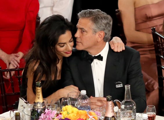 LOS ANGELES, CA - JANUARY 11: 72nd ANNUAL GOLDEN GLOBE AWARDS -- Pictured: (l-r) Amal Clooney and honoree George Clooney at the 72nd Annual Golden Globe Awards held at the Beverly Hilton Hotel on January 11, 2015. (Photo by: Christopher Polk/NBC/NBCU Photo Bank)