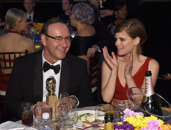 BEVERLY HILLS, CA - JANUARY 11: 72nd ANNUAL GOLDEN GLOBE AWARDS -- Pictured: (l-r) Actor Kevin Spacey and actress Kate Mara at the 72nd Annual Golden Globe Awards held at the Beverly Hilton Hotel on January 11, 2015. (Photo by Larry Busacca/NBC/NBC via Getty Images)