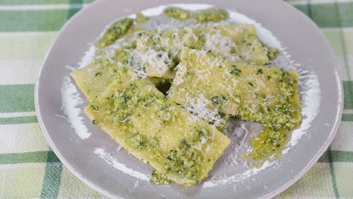 Learn to make the Italian pea-mascarpone ravioli with sauteed peas and pea pesto that chef Mario Batali and Daphne Oz made on "The Chew" on Tuesday, March 24, 2015 just in time for Easter dinner.