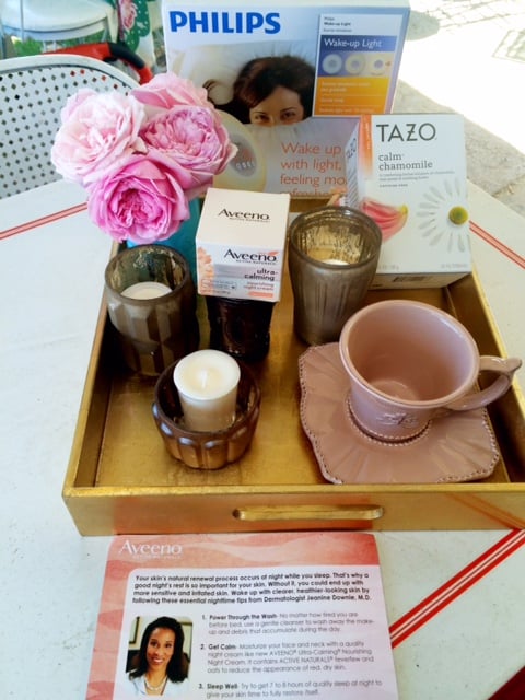 I'm such a proud Aveeno Ambasaddor! I'm in love with my Aveeno Ultra-Calming Nourishing Night Cream, a beautiful West Elm gold lacquered tray, gorgeous candle holders, a stunning tea cup, Tazo Calm Chamomile tea! Aveeno Ambassador Candace Rose
