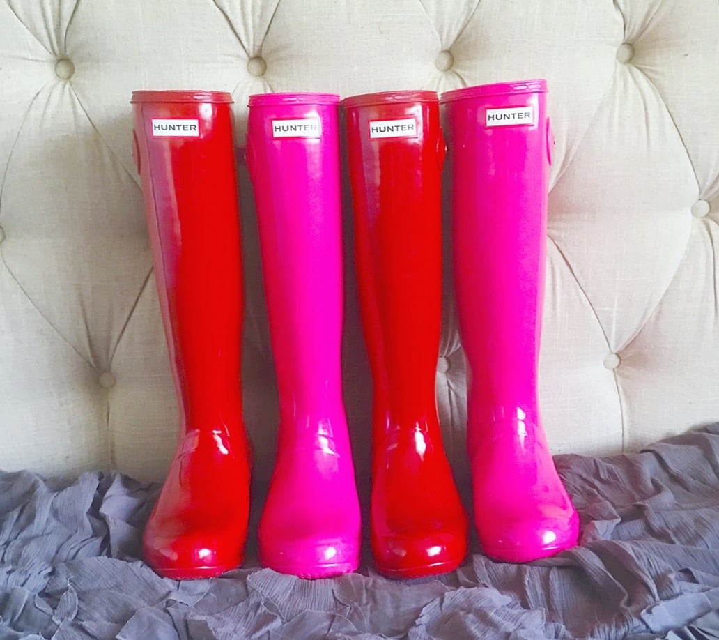 In love with my pretty Hunter boots in military red and bright cerise. As seen on Instagram.