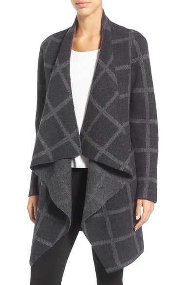 Eileen Fisher Windowpane Merino Wool Long Cascading Jacket (Regular & Petite) Charcoal Ash Nordstrom anniversary sale women's fashion under $500