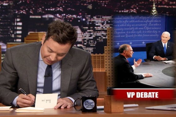 Video: Watch Jimmy Fallon write thank you notes to the VP debate, Tom Brady, pumpkin carving and more on the Friday, October 7, 2016 episode of the "Tonight Show Starring Jimmy Fallon"!
