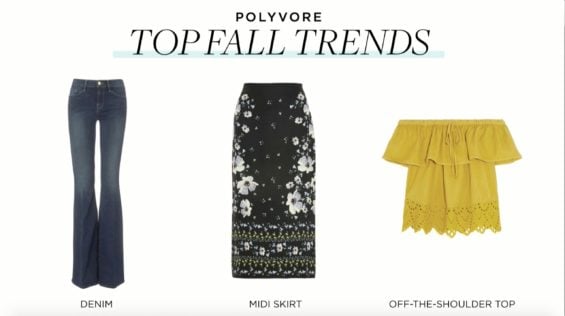 Polyvore Senior Fashion Editor Amy Wicks mentioned that denim, midi skirts and off the shoulder tops are three of the top fall clothing trends. candace rose candie anderson blog