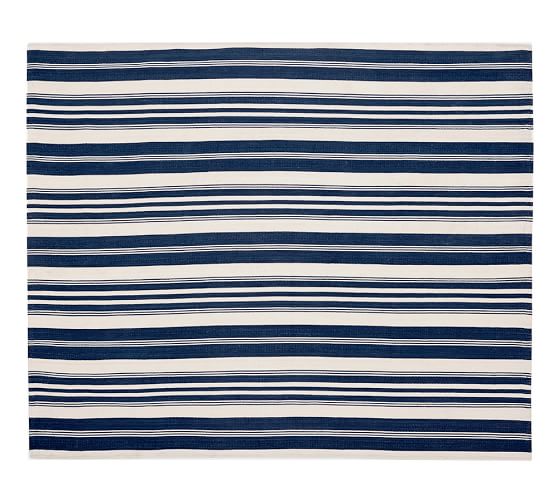 Pottery barn OXFORD STRIPE RECYCLED YARN INDOOROUTDOOR RUG BLUE
