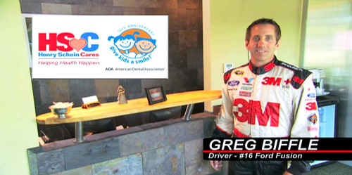 Nascar winner Greg Biffle has partnered with the American Dental Association to Give Kids A Reason to Smile! Nascar winner Greg Biffle has partnered with the American Dental Association to Give Kids A Reason to Smile!
