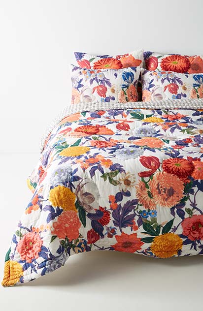 ANTHROPOLOGIE Agneta Reversible Quilt Red Floral print geometric boho glam bedding