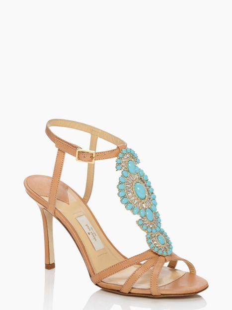 kate spade open toe strappy IDELISA HEELS vacchetta leather with turquoise stones