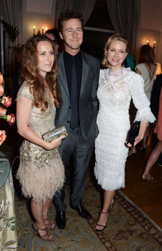 CAP D'ANTIBES, FRANCE - MAY 16: (L to R) Shauna Robertson, Edward Norton and Naomi Watts attend the annual Charles Finch Filmmakers Dinner during the 67th Cannes Film Festival at Hotel du Cap-Eden-Roc on May 16, 2014 in Cap d'Antibes, France. (Photo by David M. Benett/Getty Images for Charles Finch)