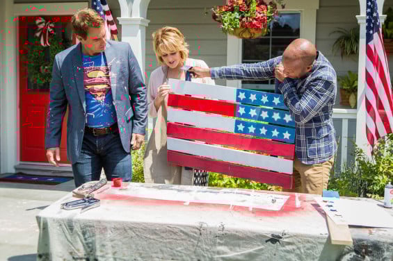 Mark Steines, Cristina Ferrare and Kenneth Wingard painting the red, white and blue on Home and Family! Copyright 2014 Crown Media Family Networks/Photographer: Jeremy Lee