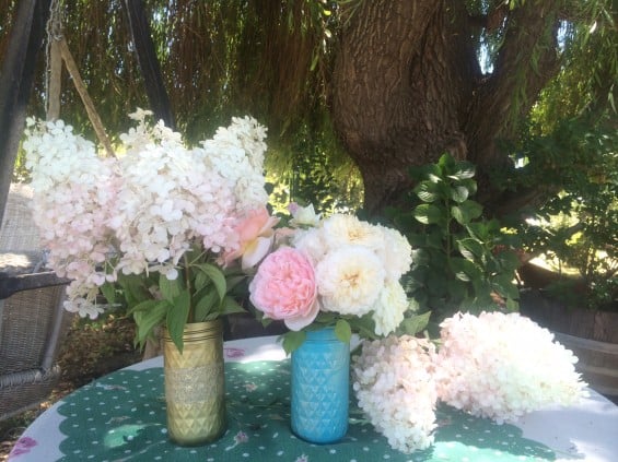 Candace Rose Spray Paint 3M ScotchBlue painters tape Ball Jelly Jars English Roses Cone Hydrangeas
