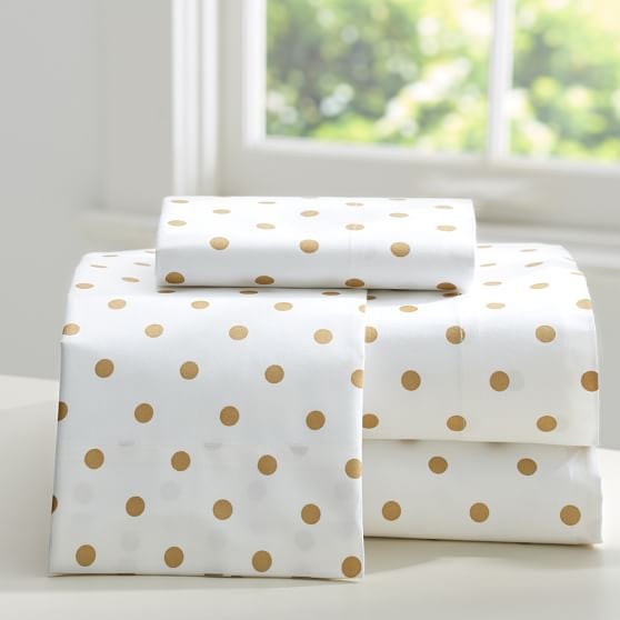 The PB Teen Emily + Meritt Metallic Dottie Sheet Set (Gold Polka Dots)