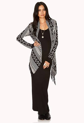 Cozy Southwestern Pattern Cardigan in black and cream