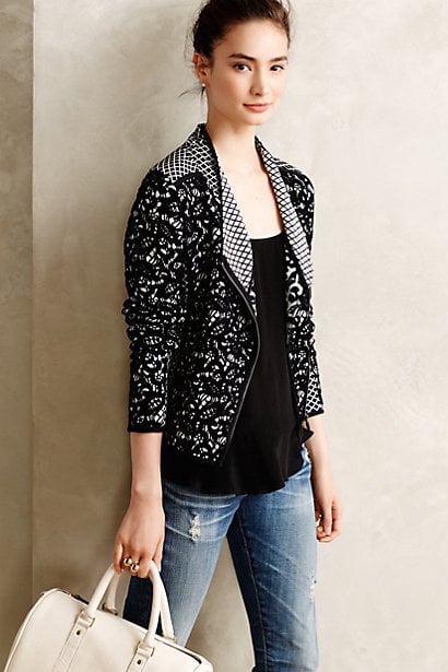 Moth Jacquard Moto Cardi in Black Motif