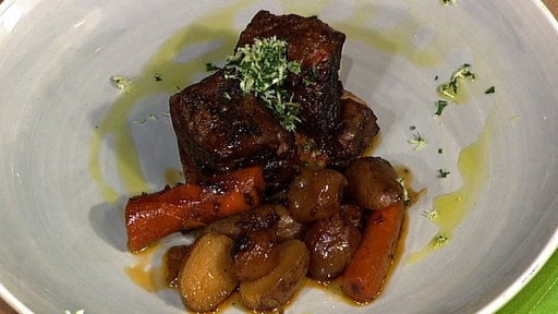 Learn how to prepare chef Michael Symon and Mario Batali's braised short ribs with pearl onions and potatoes as seen on "The Chew" Tuesday, September 23rd, 2014!