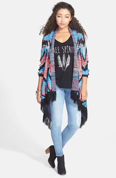 Woven Heart Fringe Open Cardigan