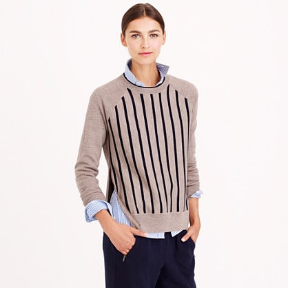 J.Crew MERINO DOUBLE-ZIP BASEBALL SWEATER IN STRIPE item b3714 in Bark Navy