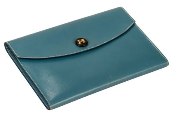 VINTAGE Hermès Blue Jean Box Calf Clutch Vintage Lux