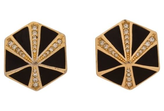 Dior Black Enamel & Rhinestone Earrings