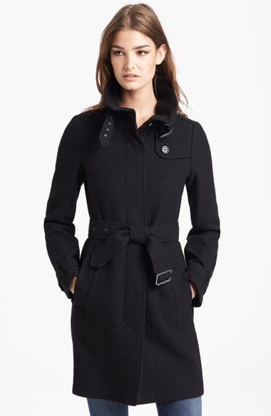 Burberry Brit 'Rushworth' Belted Wool Blend Wrap Coat in Black