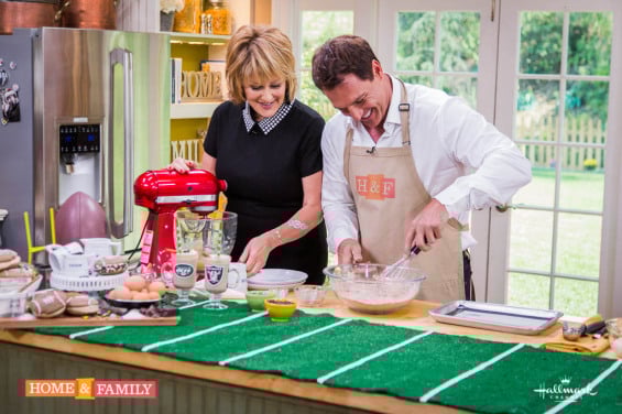 Cristina Ferrare and Mark Steines make football themed whoopie pies on Home & Family. H&F Photo Credit: Copyright 2014 Crown Media Family Networks/Photographer: Jeremy Lee