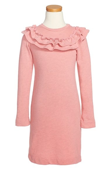 Joah Love 'Echo' Ruffle Detail Long Sleeve Dress (Toddler Girls) in Candy Orange