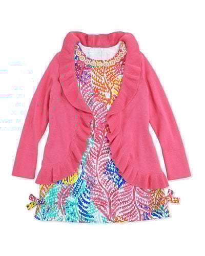 Lilly Pulitzer Little Lilly Fern-Print Classic Shift Dress & Keirnan Long-Sleeve Ruffle Cardigan