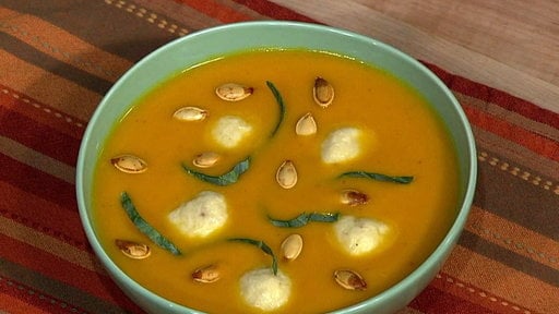 Watch chef Michael Symon prepare his pumpkin soup with goat cheese gnudi and toasted pepitas recipe on "The Chew" on Monday, November 10 Thanksgiving November 27