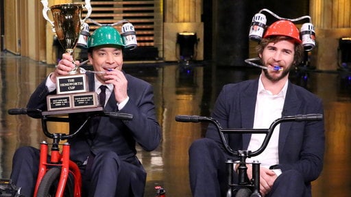 Giant Tricycle Race between Liam Hemsworth and Jimmy Fallon. Watch the video below to see who won the Hemsworth Cup on the Friday, November 14th episode of "The Tonight Show Starring Jimmy Fallon"!