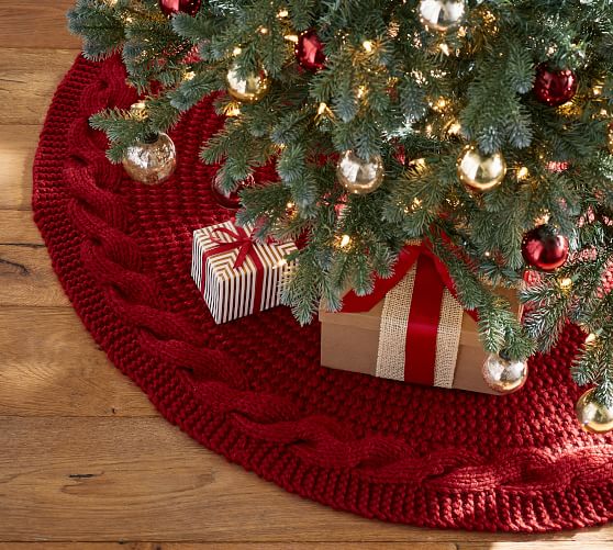 Pottery Barn Chunky Knit Tree Skirts Red pottery barn holiday sale