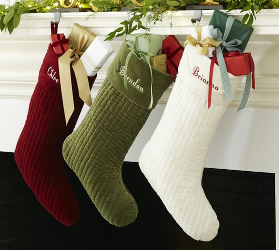 CHANNEL QUILTED VELVET STOCKING. Pottery Barn