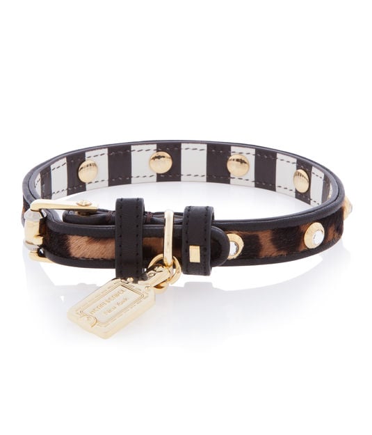 LEOPARD PRINT CRYSTAL RIVET HAIRCALF DOG COLLAR