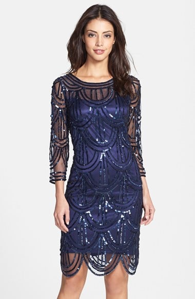 Marina Sequin Sheath Dress in Navy Blue