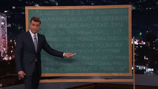 Video: Jimmy Kimmel Live: Kimmel's chalkboard breakdown - the Bachelor explains himself. Recently on "The Bachelor" Britt confronted Chris because she did not like what was going on between him and Kaitlyn. Chris' response was so profound that Jimmy thought it might be best to use a chalkboard to break it down.
