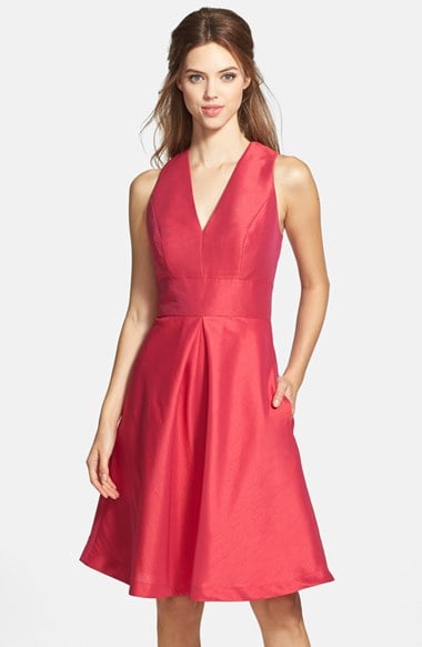Alfred Sung V-Neck Dupioni Cocktail Dress in Sangria