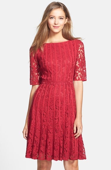 Adrianna Papell Lace Fit & Flare Dress (Regular & Petite) in red