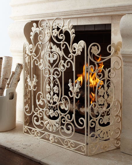 Antiqued-White Fireplace Screen White fireplace screens