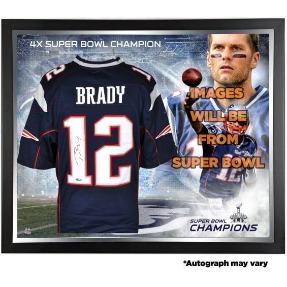 Tom Brady New England Patriots Framed Autographed Navy Nike Limited Jersey Collage