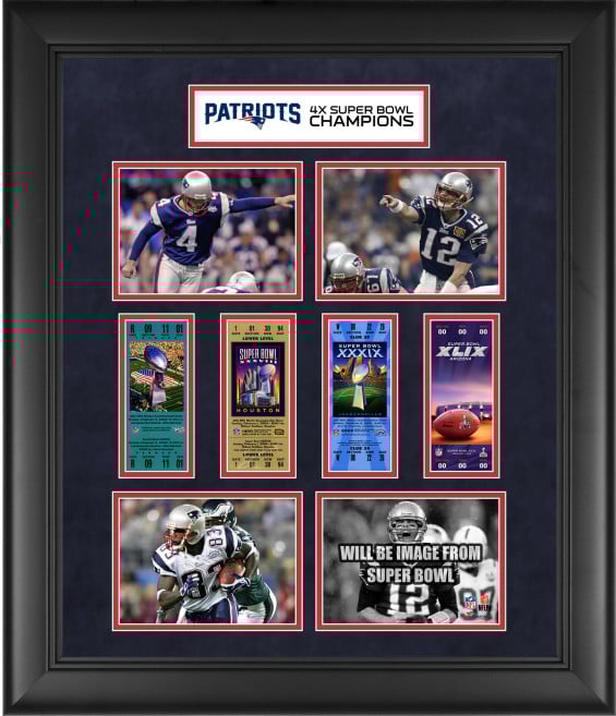 New England Patriots Framed 4-Time Super Bowl Champion Replica Ticket & Photo Collage