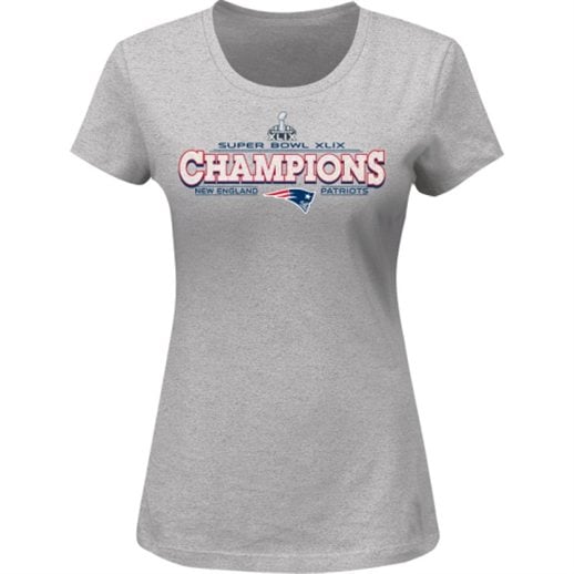 Majestic New England Patriots Women's Gray Super Bowl XLIX Champions 4th Down T-Shirt
