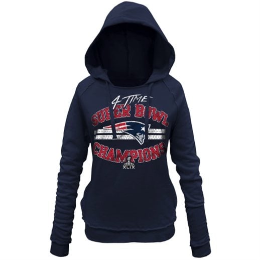 5th & Ocean by New Era New England Patriots Women's Navy Blue Super Bowl XLIX Champions Multi Champs Pullover Hoodie