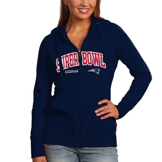 Antigua New England Patriots Women's Navy Blue Super Bowl XLIX Champions Signature Full Zip Hoodie