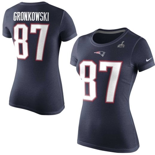Nike Rob Gronkowski New England Patriots Women's Navy Blue Super Bowl XLIX Player Pride Name and Number T-Shirt