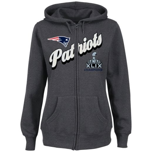 Majestic New England Patriots Women's Gray Super Bowl XLIX Champions Season Premium VII Full Zip Hoodie