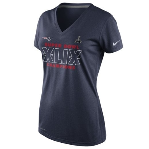 Nike New England Patriots Women's Navy Blue Super Bowl XLIX Champions Ring It On V-Neck T-Shirt